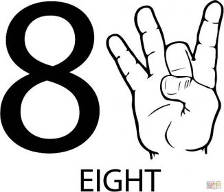 Americká znaková řeč - číslo 8 omalovánka | Omalovánky k Vytisknutí Zdarma