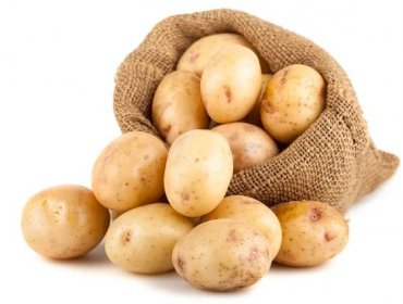 Stáhnout - Zralé brambory pytlovina pytle izolovaných na bílém pozadí — Stock obrázek