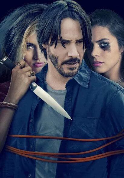 KNOCK KNOCK, key art, from left: Ana de Armas, Keanu Reeves, Lorenza Izzo, 2014. ©Lionsgate Premiere