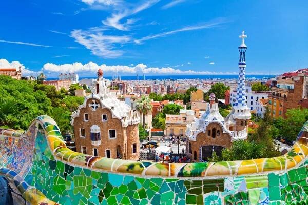 parc guell, barcelona, španělsko - barcelona španělsko - stock snímky, obrázky a fotky