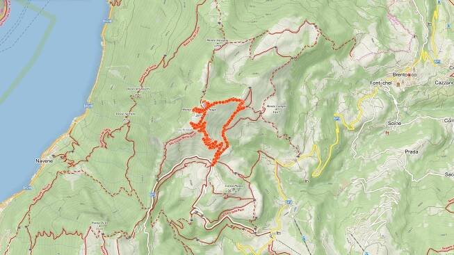 Trasa popisovaného výletu na Monte Altissimo di Nago nad Lago di Garda v Itálii