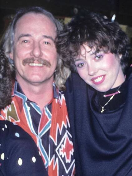  John Phillips and Mackenzie Phillips backstage at Paul Colby's 'The Other End' on March 3, 1982. 
