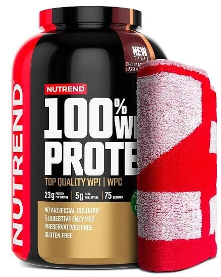 Nutrend 100% Whey Protein čokoláda + lískový ořech dárková sada 2250 g + ručník
