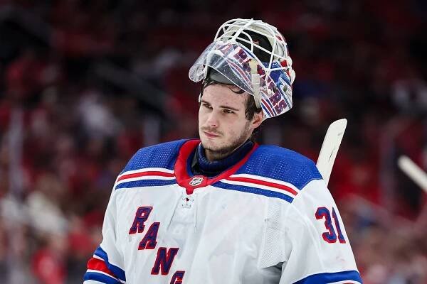 Igor Shesterkin #31 of the New York Rangers has been up to the task thus far in the playoffs.