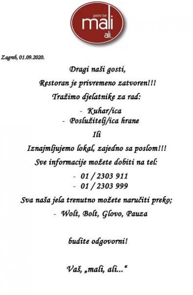 Danas nudimo – Gastro bar "Mali, ali…"
