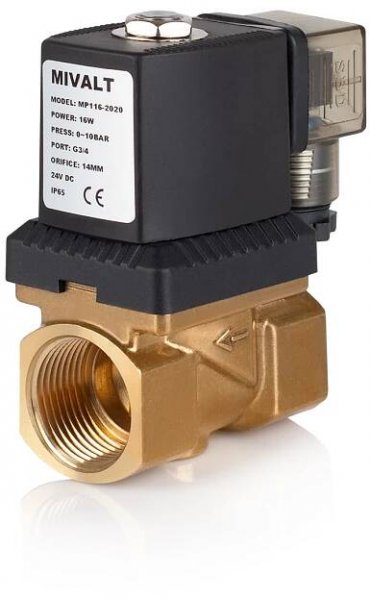 MP 116-2020A 24VDC 2/2 elektromagnet. ventil, G 3/4", mosaz, 0,2-10Bar, DN14, NC, 16 Watt