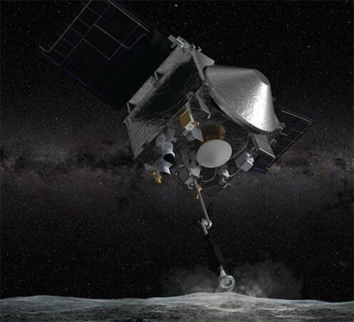 Picture of OSIRIS-REx rendezvousing with the Asteroid Bennu.