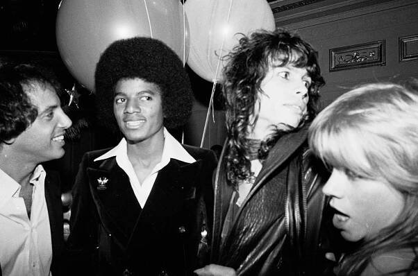 Steve Rubell, Michael Jackson, Steven Tyler of Aerosmith and Cherie Currie of The Runaways at Studio 54