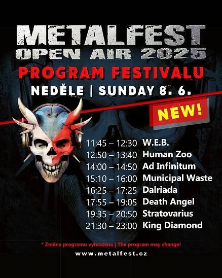 POZOR! Změna v programu závěrečného dne plzeňského METALFESTU! | Metalfest Open Air
