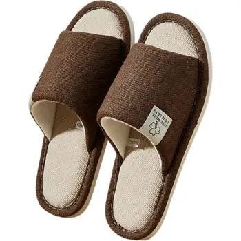 Pánské pantofle Domácí plátěné pantofle s otevřenou špičkou Prodyšné lehké pantofle pro muže i ženy Pohodlné měkké přezůvky Unisex obuv na doma hnědá 36-37