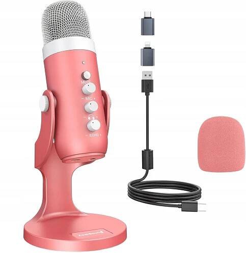 ZealSound K66 Jednosměrný studiový mikrofon USB růžový