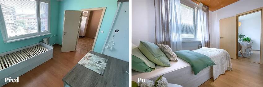 Před a po 3P home stagingu pokoje