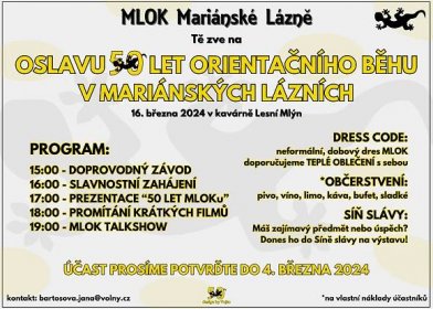 Pozvánka na oslavu 50. narozenin oddílu orientačního běhu v Mariánských Lázních - MLOK Mariánské Lázně
