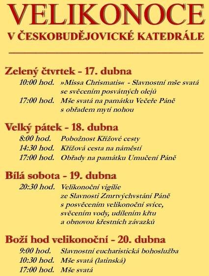 Přehled velikonočních bohoslužeb v Českých Budějovicích - Biskupství českobudějovické