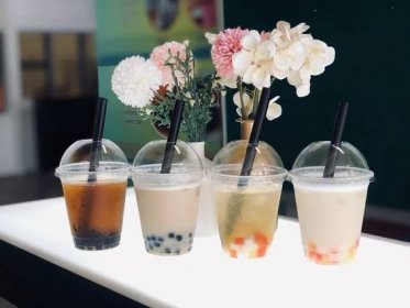 Non-alcoholic Lychee oolong, brown sugar milk tea, honey green tea and green milk tea with toppings