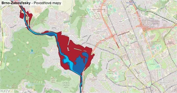 Povodňová mapa Brno-Žabovřesky