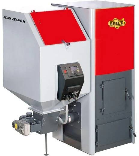 Rojek Kotel na pelety s dochlazovací smyčkou, Ekodesign TKA BIO 25, 25 kW, zásobník 300 l, 5. třída, levý
