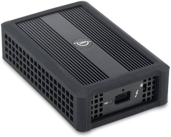 OWC Thunderbolt 4 10G Ethernet Adapter facing right showing Thunderbolt port
