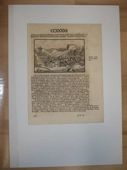 Václav Hájek z Libočan -Kronika česká, faksimile z r. 1819, list č. 242 [dřevořez, jeden list, stará grafika]