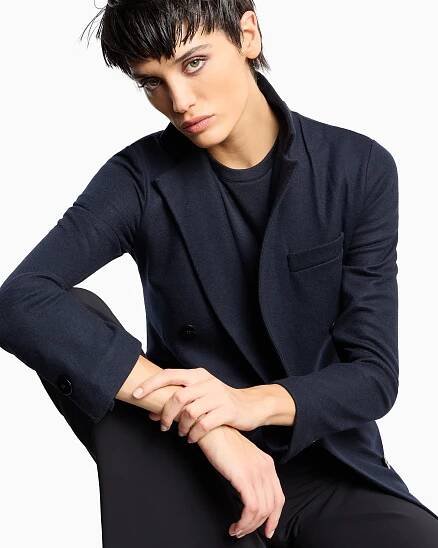 Pure cashmere jersey double-breasted jacket
