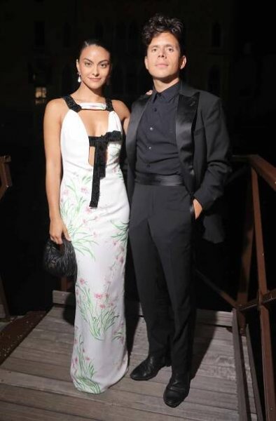 Camila Mendes and Rudy Mancuso attend the amfAR Gala Venezia 2023 presented by Mastercard and Red Sea International Film Festival on September 03, 2023 in Venice, Italy.