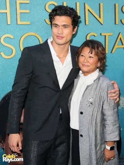 Charles Melton with his mother on Golden Globe