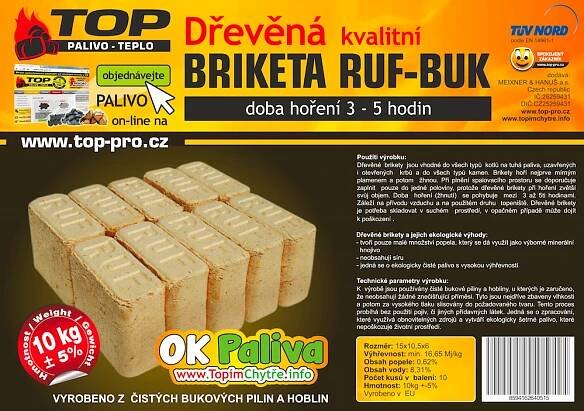Dřevěné brikety RUF | TOP PALIVO-TEPLO - Ledvické uhlí, Brikety Rekord, online prodej