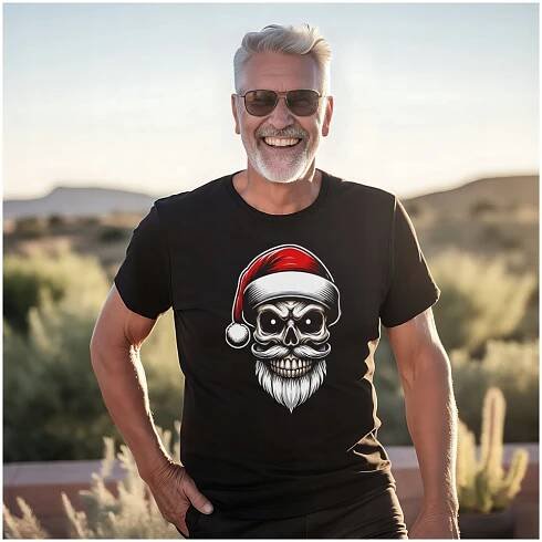 Pánské Tričko Lebka Mikuláše VÁNOČNÍ SKULL Vousáč motorkáře M Název barvy výrobce black
