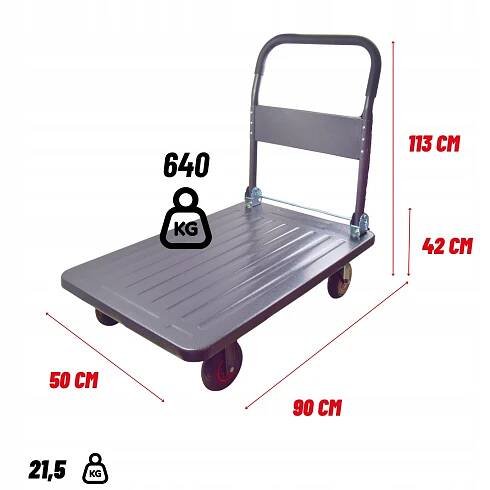 PLOŠINOVÝ VOZÍK PŘEPRAVNÍ PLOŠINA 640 kg SKLADOVÝ SKLÁDACÍ NÁKLADNÍ Stav balení originální