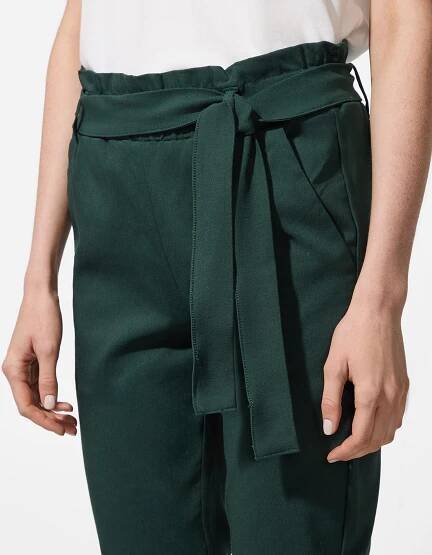 Kalhoty paperbag - Úzký střih Slim Fit - zelena - Takko Fashion