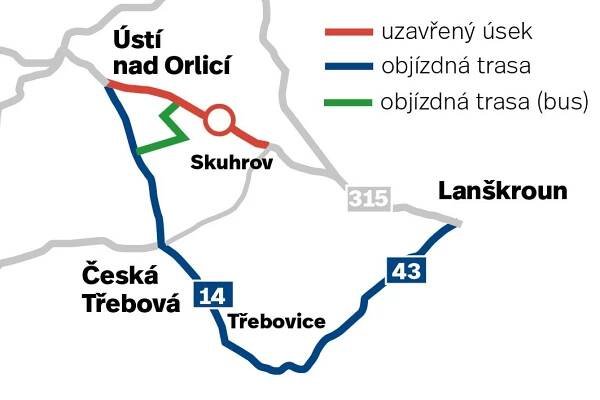 Z Lanškrouna do Ústí přes Třebovou. Začala oprava silnice II/315