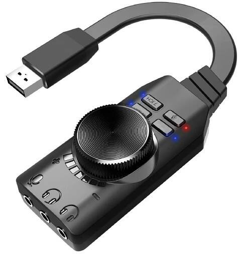  7 1 surround sound usb audio interface external gaming headset amplifier with volume control led indicators and multiple input ports for pc laptop   devices gaming audio enhancer compact audio interface durable build quality gaming headset