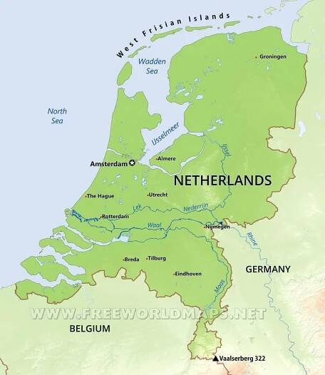 Nizozemsko mapa geografie - Holland geografie mapy Západní Evropy (Evropa)