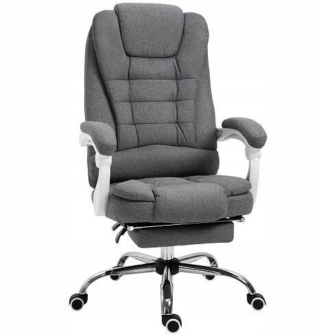 Ergonomické kancelářské křeslo s podnožkou a nastavitelným opěradlem, šedá barva