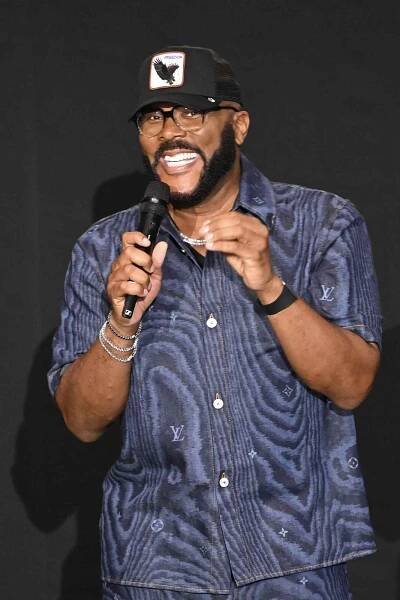  Tyler Perry speaks at a special screening of Madea's Destination Wedding ATL at Regal Atlantic Station on July 10, 2025 in Atlanta, Georgia.