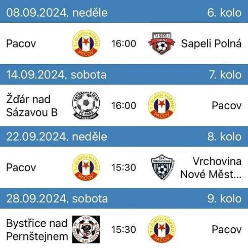 Rozpis zápasů podzim 2024 (ÁČKO) – TJ SLAVOJ PACOV