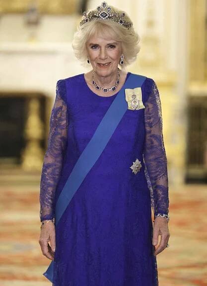 Camilla, Queen Consort during the State Banquet at Buckingham Palace on November 22, 2022 in London, England. This is the first state visit hosted by the UK with King Charles III as monarch, and the first state visit here by a South African leader since 2010