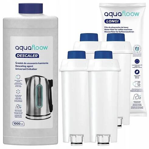 AquaFloow odvápňovač pro kávovar + 4 x filtr pro kávovar Delonghi Dinamica