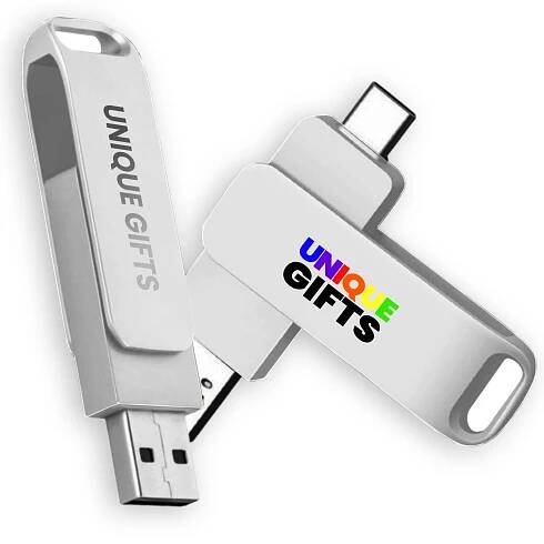 Kovový otočný USB 2.0/3.0 flash disk s konektory USB-C a USB-A | smero-reklamniIT.cz