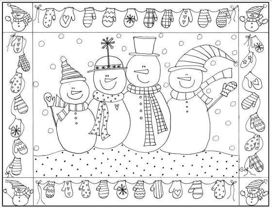 a christmas card with three snowmen on it
