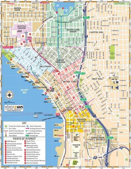 Map Of Downtown Seattle: Interactive And Printable Maps | Wheretraveler - Seattle Tourist Map Printable