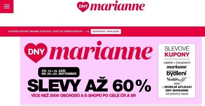 Dny Marianne 2025 - seznam obchodů, kódy, kupony, slevy - Puntanela.cz