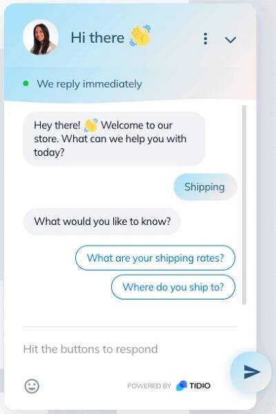 tidio chatbot shipping questions