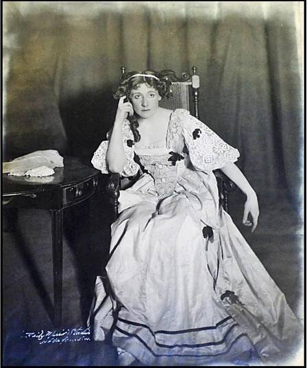 Figure 20: Nancy Price as Mrs Margaret Hughes in the first performance of The First Actress at the Kingsway Theatre on 8 May 1911 (from the Pioneer Players’ Scrapbook, Victoria & Albert Museum, Theatre and Performance Collections, London).  this degradation and separation. 