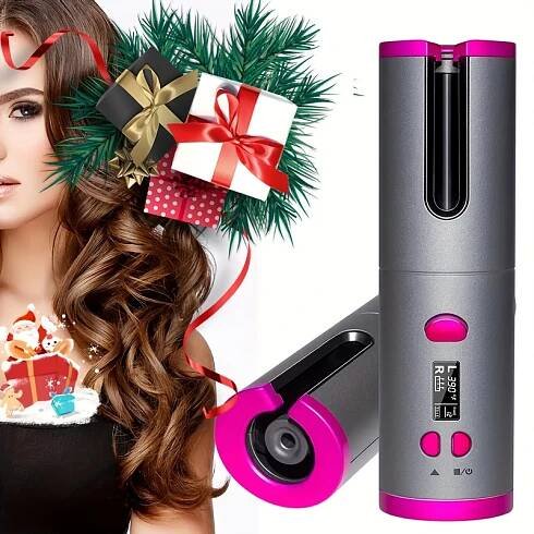 item picture usb rechargeable cordless curling iron effortless precise curls automatic curler cordless automatic curler wireless rechargeable curling wand   free and   travel portable rotating iron christmas edition effortless styling   compact styling tool durable construction smooth operation styling wand home   professional stylists