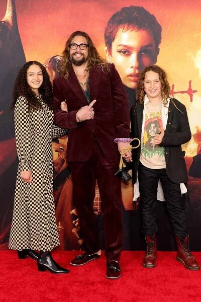 Jason Momoa and His Children Lola and Nakoa-Wolf Attend The Batman Premiere in Support of Zoë Kravitz