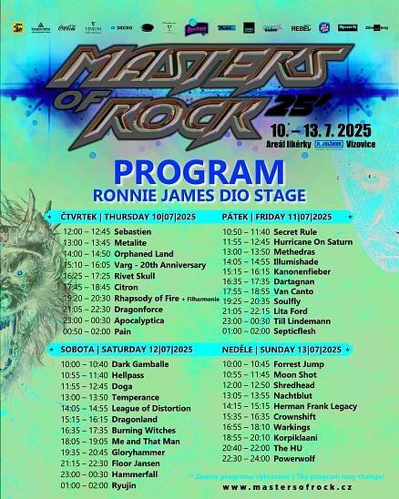 Program festivalu MASTERS OF ROCK 2025 je tady! Prodej jednodenních vstupenek odstartuje | PRAGOKONCERT BOHEMIA, a.s.