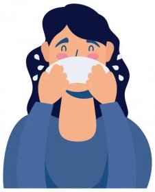 Mladá žena nemocná s tekoucí nos avatar charakter — Ilustrace