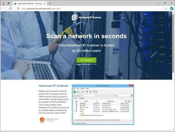 Figure 3. Fake Advanced IP Scanner website leading to Danabot compromise