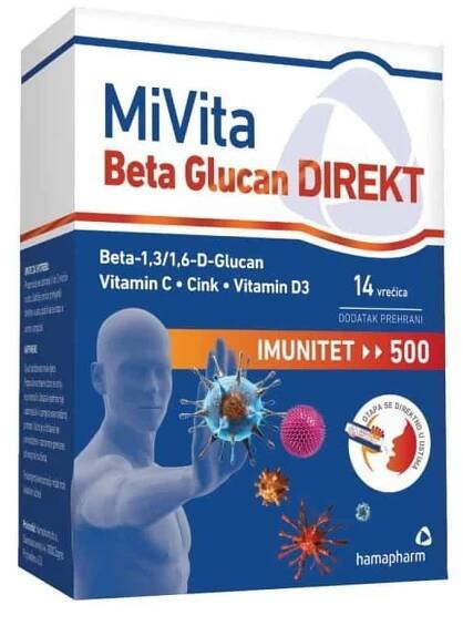 Hamapharm, Mivita, Beta Glucan, Direct, 14 vrecúšok, so zinkom a doplnkom vitamínu C
